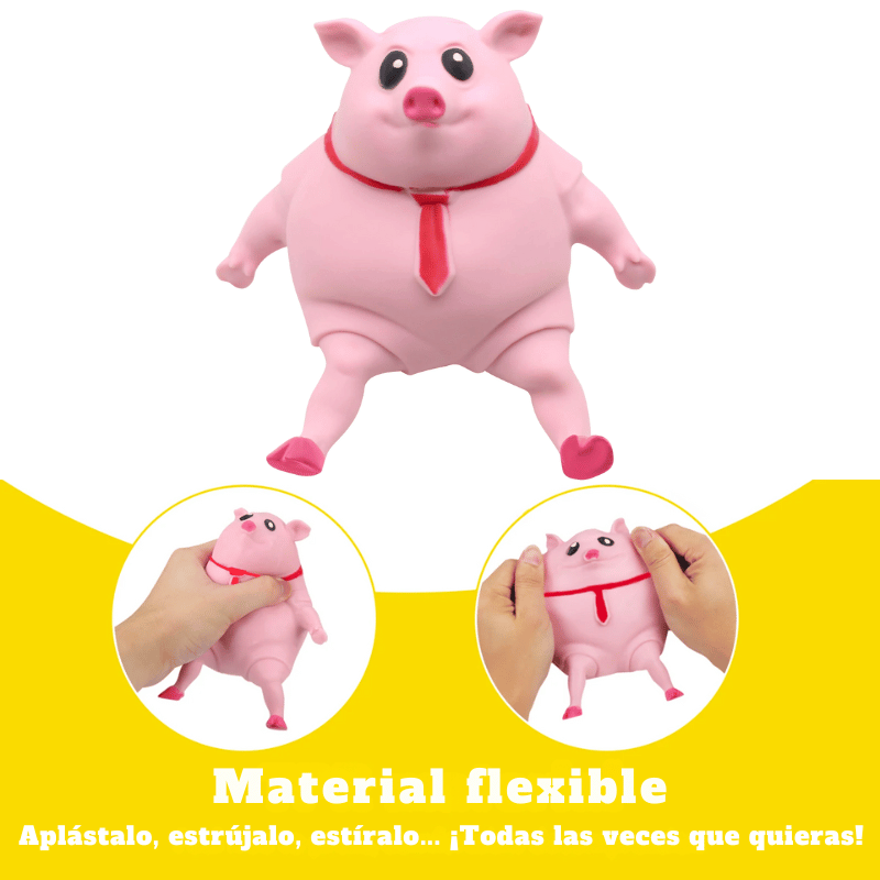 Cerdito estrujable antiestrés - Cerdo de goma maleable, 15x15 cm