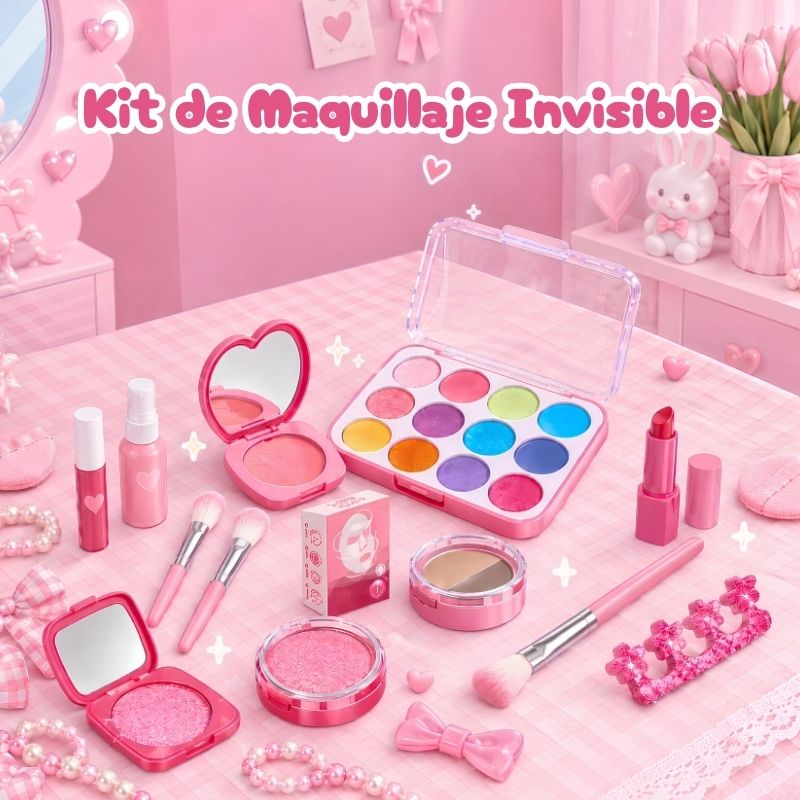 Kit de Maquillaje Invisible - Con 12 cosméticos y brochas para jugar a maquillarse sin manchas