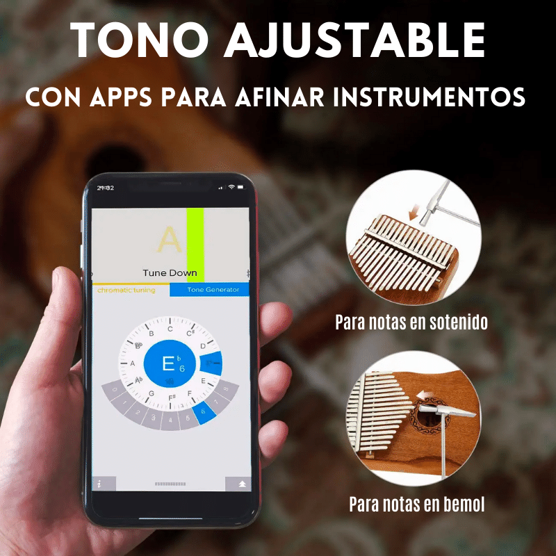 Kalimba - Piano de pulgar con 21 teclas, de madera de caoba | Kit completo con martillo afinador, dedales, guía con partituras y bolsa