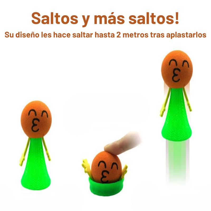 Bonecos Saltadores – 10 unidades, com cabeças de borracha e rostos expressivos, saltam de 2 metros!