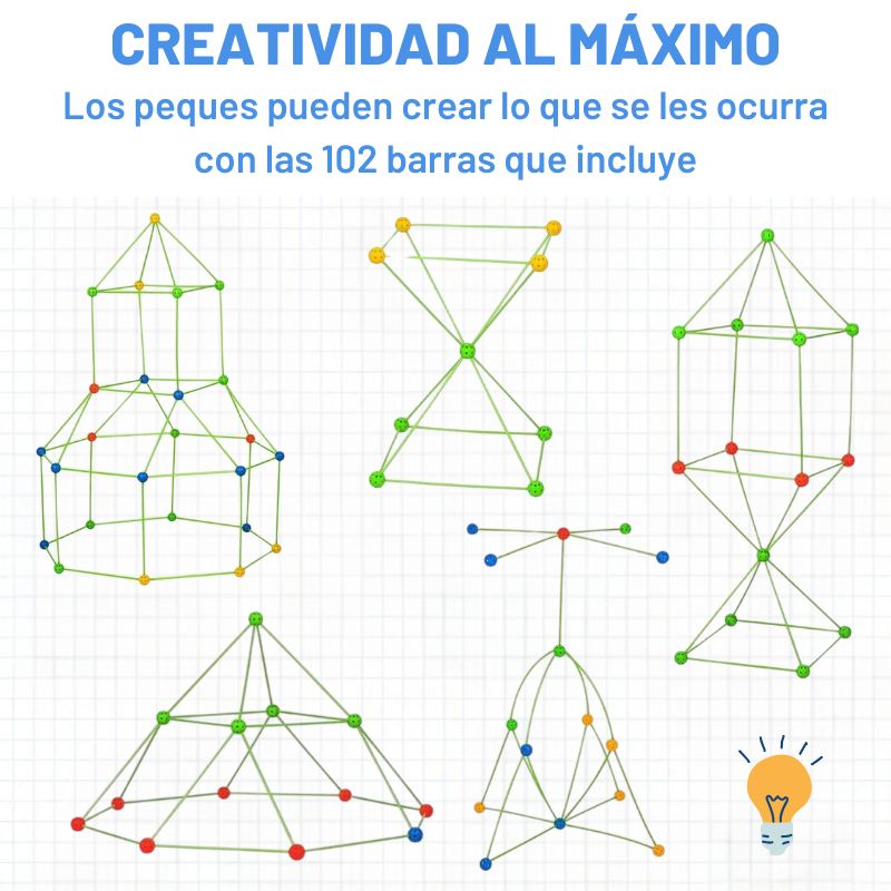 Castilloland - Kit de construcción de casitas y estructuras con 102 barras y 72 conectores