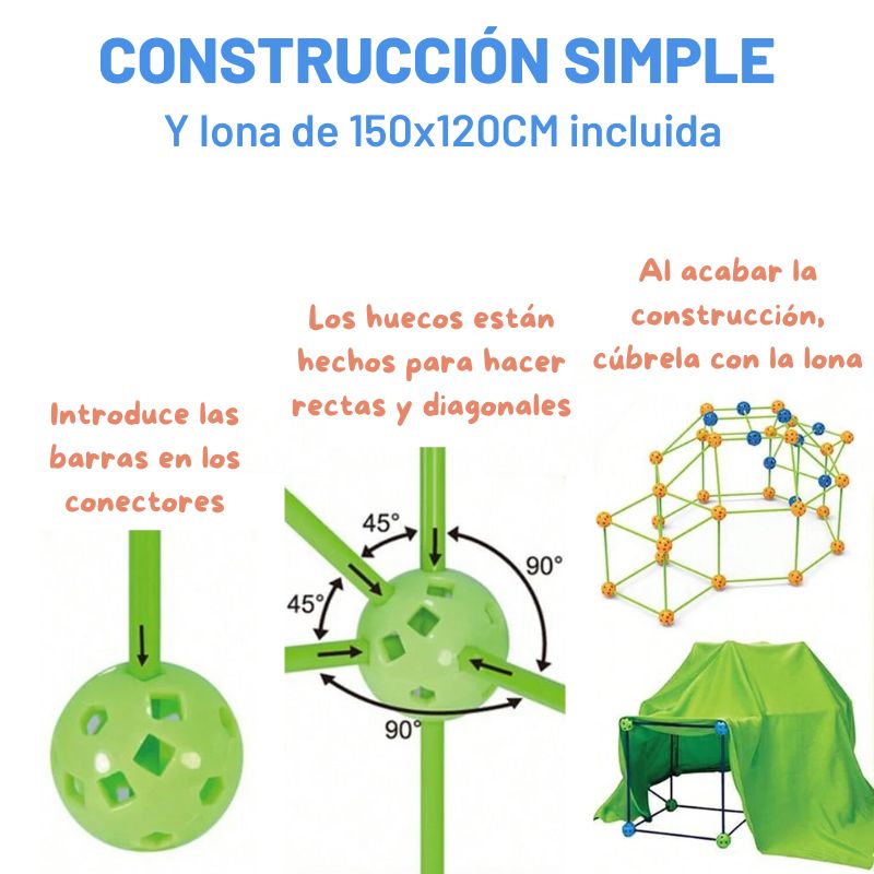 Castilloland - Kit de construcción de casitas y estructuras con 102 barras y 72 conectores
