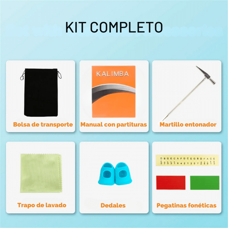 Kalimba - Piano de pulgar con 21 teclas, de madera de caoba | Kit completo con martillo afinador, dedales, guía con partituras y bolsa