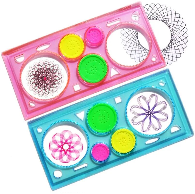 Juego de reglas y patrones Espirográficos para dibujos geométricos y cenefas - 3 en 1