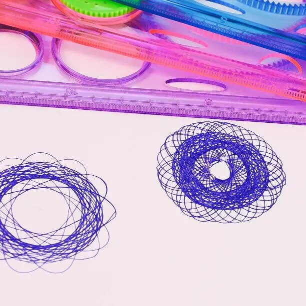 Juego de reglas y patrones Espirográficos para dibujos geométricos y cenefas - 3 en 1