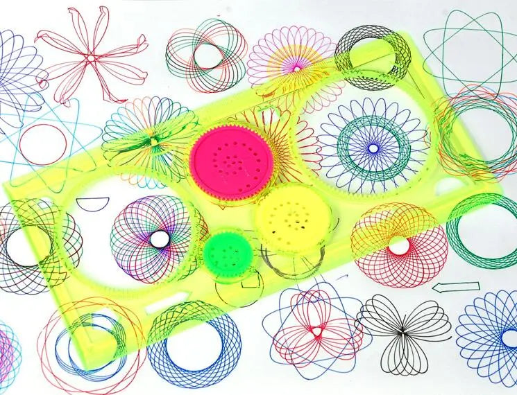 Juego de reglas y patrones Espirográficos para dibujos geométricos y cenefas - 3 en 1