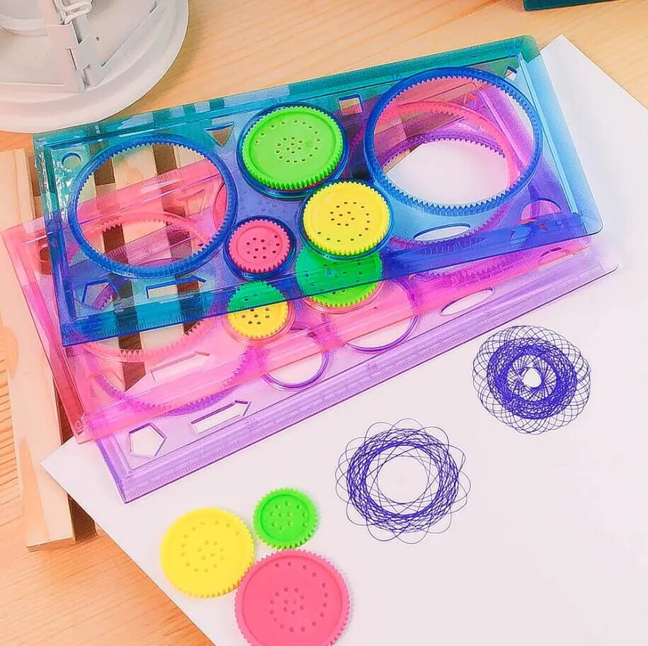 Juego de reglas y patrones Espirográficos para dibujos geométricos y cenefas - 3 en 1