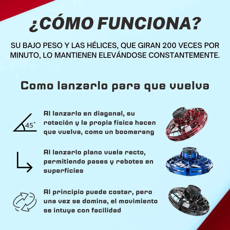 Pião Flutuante - Com carregamento USB e luzes LED
