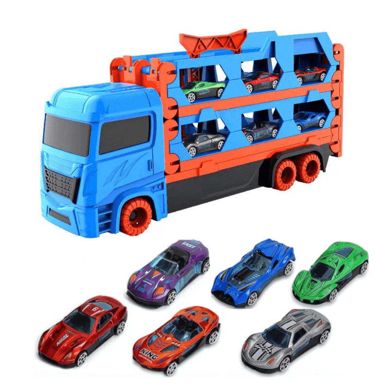 Camión Contenedor con rampa extensible de 160cm, 6 coches y lanzador