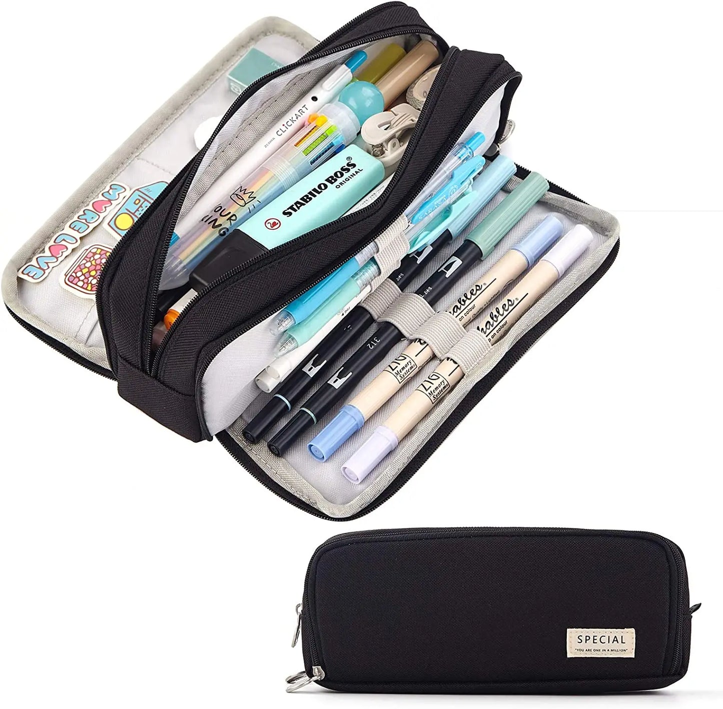 Estuche de tela con compartimentos, en 3 colores