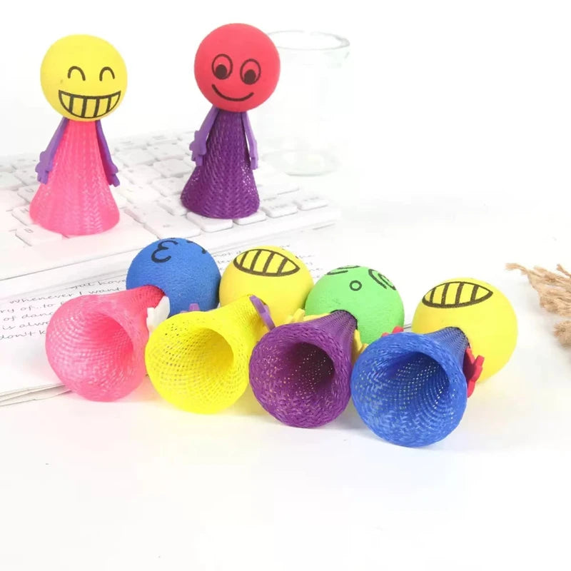 Bonecos Saltadores – 10 unidades, com cabeças de borracha e rostos expressivos, saltam de 2 metros!