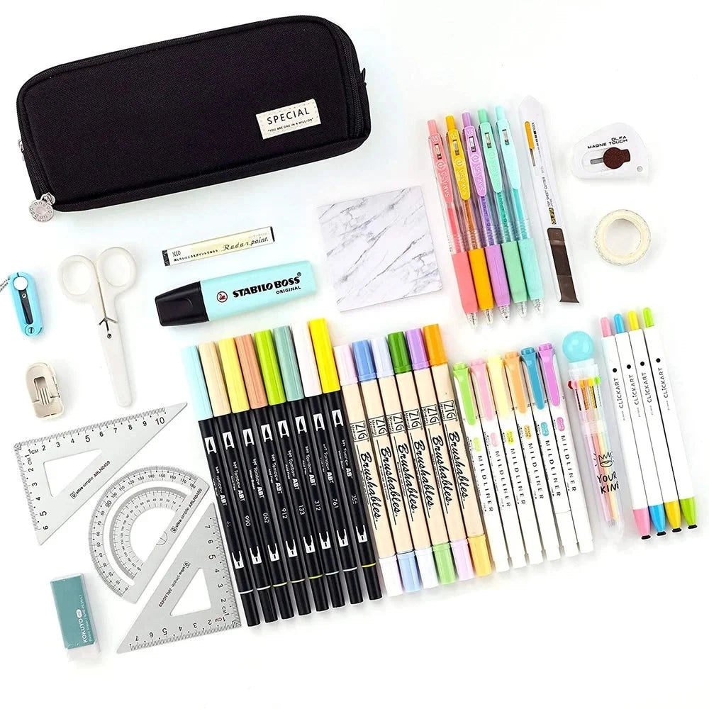 Estuche de tela con compartimentos, en 3 colores