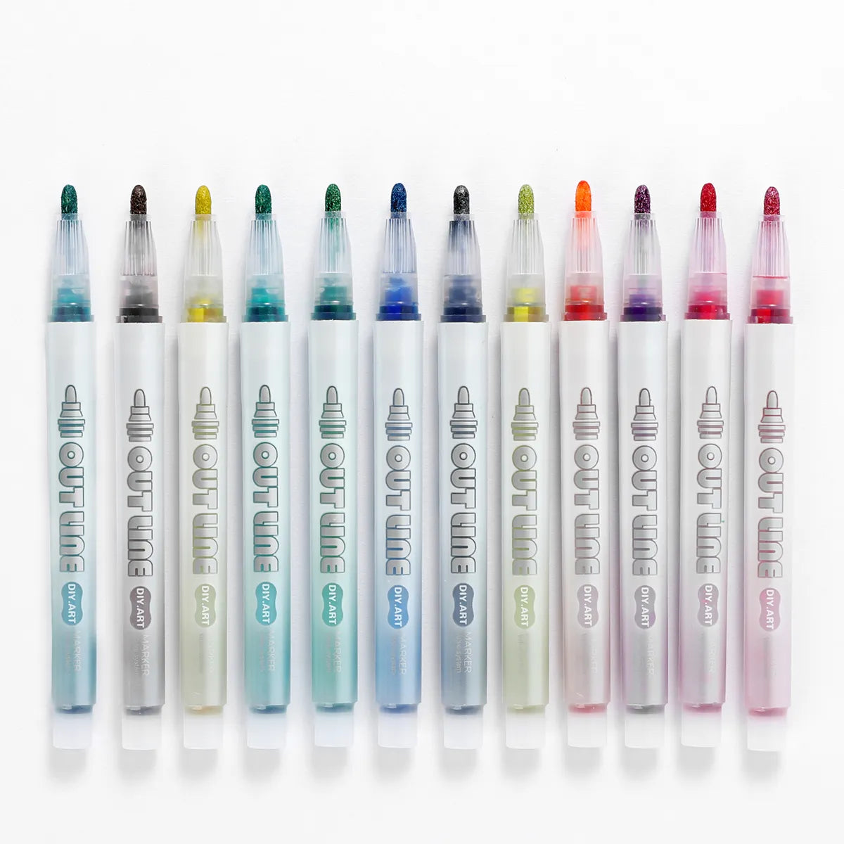 Bright Rotus - Pacote de 12 marcadores coloridos com contornos e preenchimento com efeito brilhante