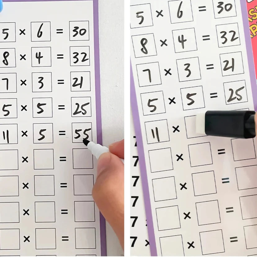 Tablas de operaciones repetibles - Multiplicaciones, divisiones, sumas o restas, del 1 al 12 con rotuladores