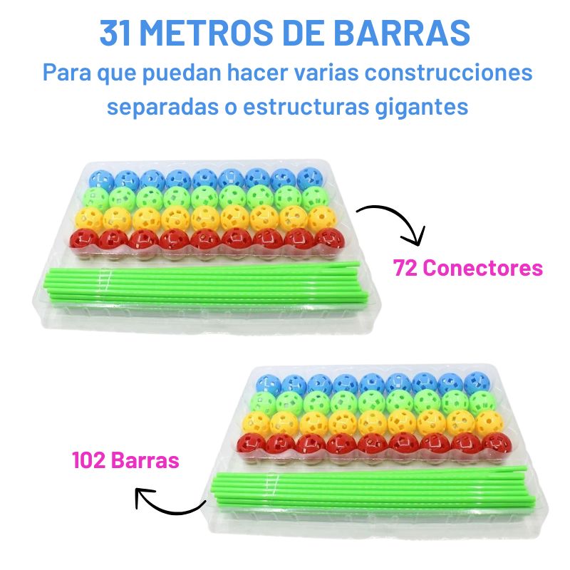 Castilloland - Kit de construcción de casitas y estructuras con 102 barras y 72 conectores