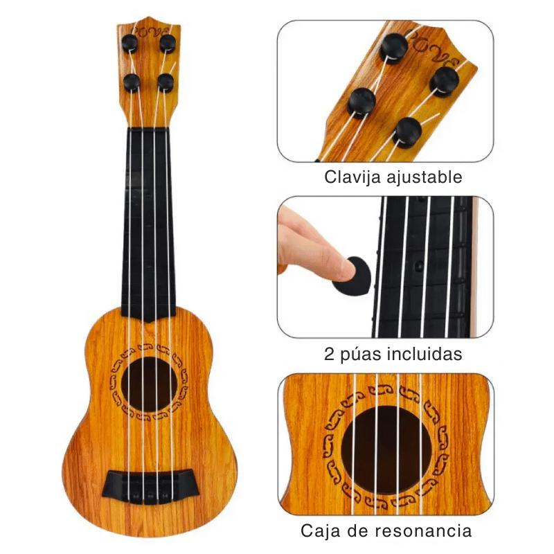 Guitarra de 4 cuerdas, de madera, 35 cm y cuerdas de recambio
