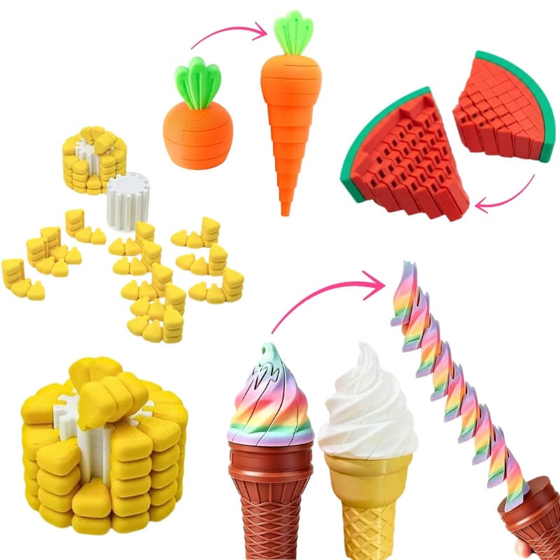 Comidas 3D - 6 juguetes sensoriales hechos con impresora 3D
