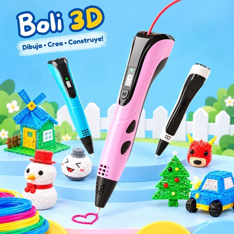 Boli de Dibujo 3D - Con 9m de FIlamentos en 3 colores y cuaderno para dibujar con plantillas