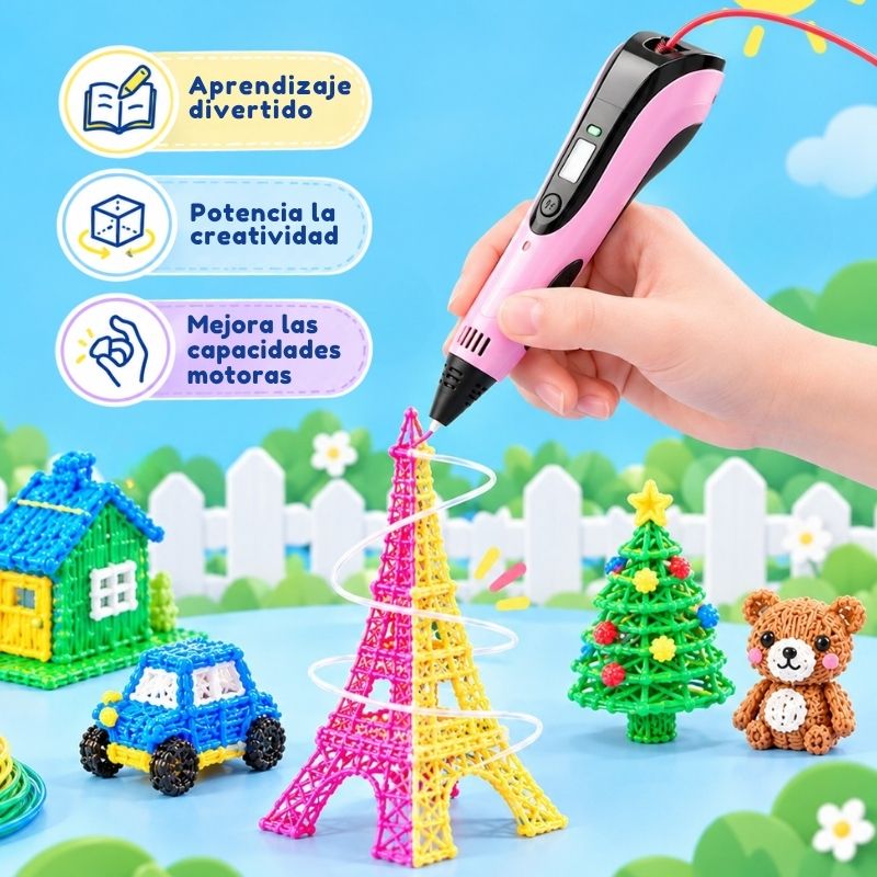 Boli de Dibujo 3D - Con 9m de FIlamentos en 3 colores y cuaderno para dibujar con plantillas