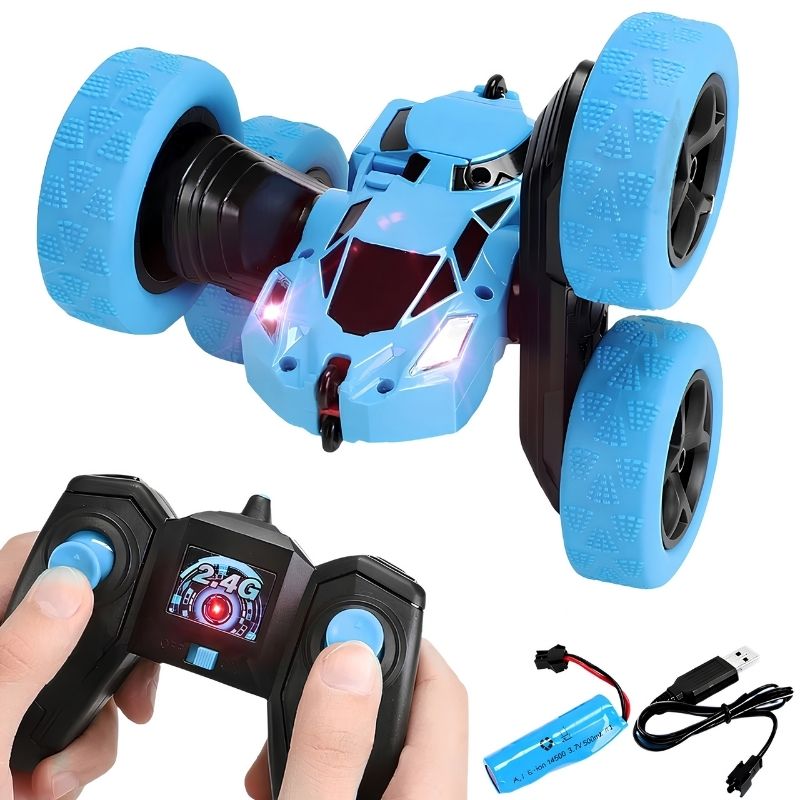 Coche Acrobático Radiocontrol - Con mando, carga USB y ruedas todoterreno 360º preparadas para choques
