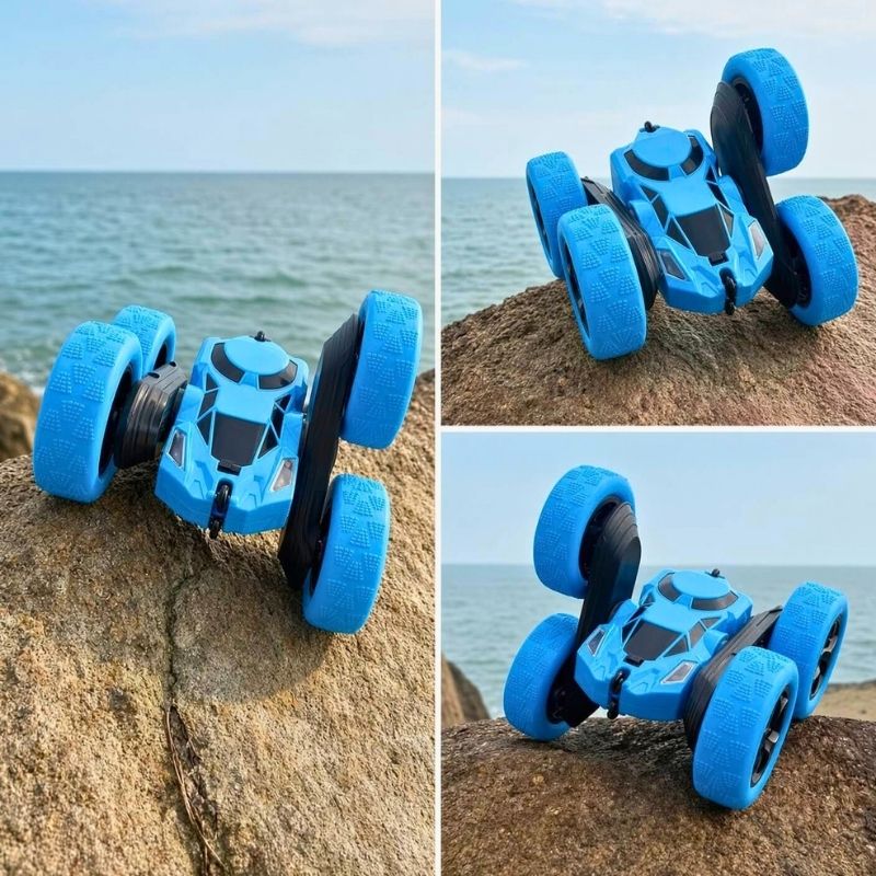 Coche Acrobático Radiocontrol - Con mando, carga USB y ruedas todoterreno 360º preparadas para choques