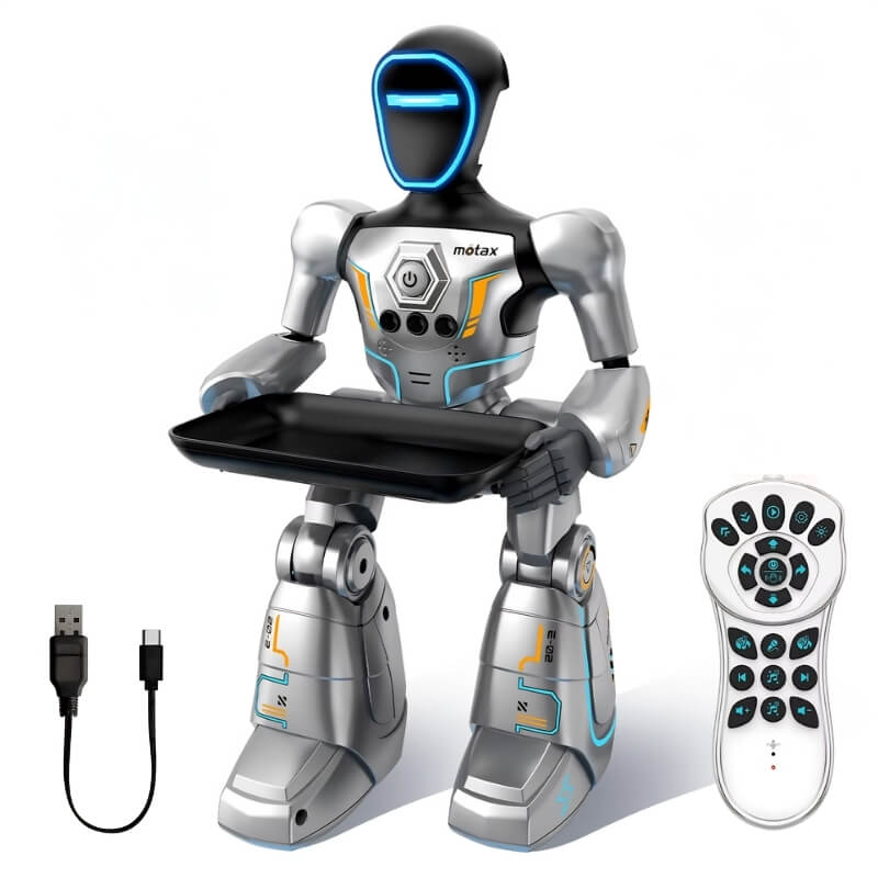 RobotBro - Robot de juguete con control por voz y gestos, bandeja de reparto, mando y voz