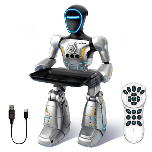 RobotBro - Robot de juguete con control por voz y gestos, bandeja de reparto, mando y voz