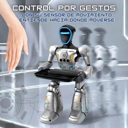 RobotBro - Robot de juguete con control por voz y gestos, bandeja de reparto, mando y voz