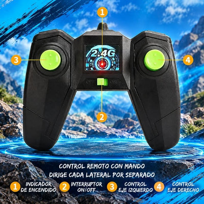 Coche Acrobático Radiocontrol - Con mando, carga USB y ruedas todoterreno 360º preparadas para choques