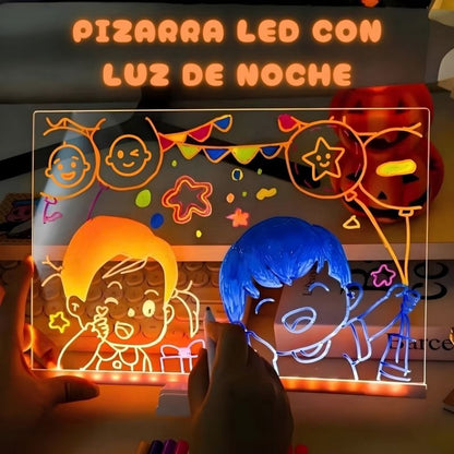 Pizarra LED de 15" - Con 7 rotuladores y luz cálida para mesita de noche, 30x20cm (15 pulgadas)