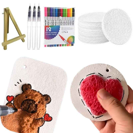 Cuadros Esponjosos 3D - Kit de manualidades con 40 esponjas, caballete, rotuladores de colores y lápices cuentagotas