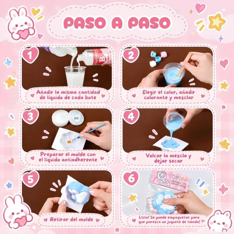 Fábrica de Squishies - Kit de manualidades con moldes, decoraciones y silicona líquida