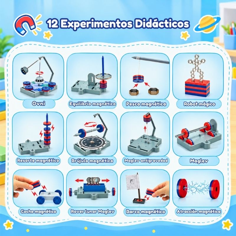 Magia Magnética - Kit de física 12 en 1 con experimentos y juegos didácticos con imanes