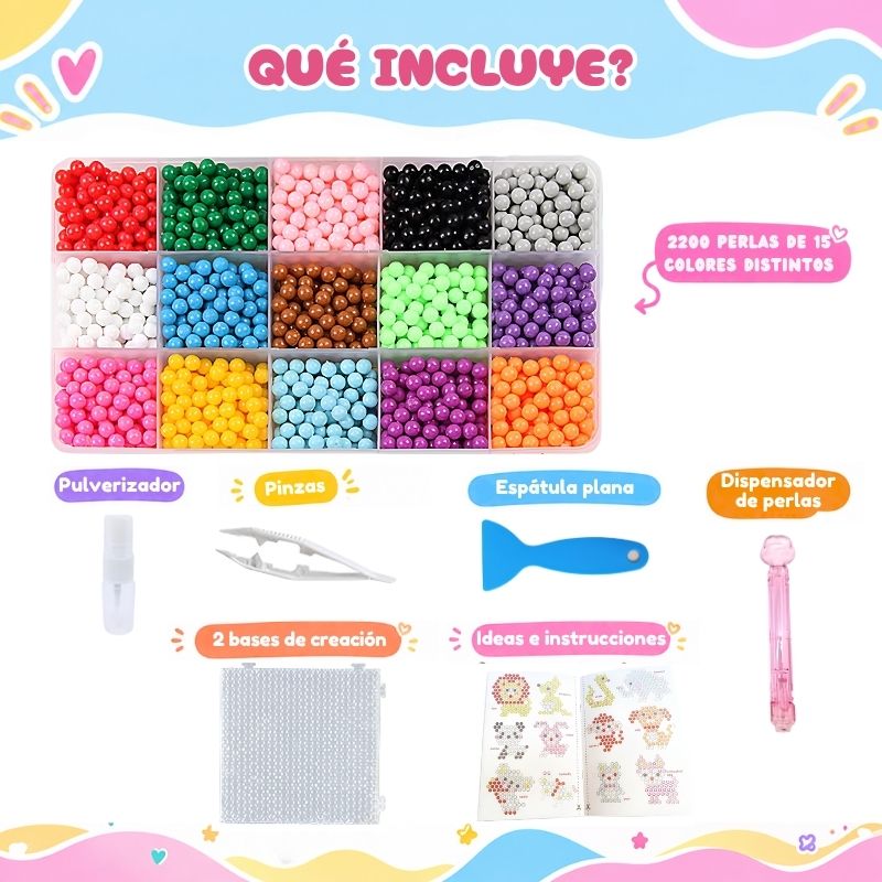 Perlas Mágicas - Kit de manualidades con 2200 perlas (15 colores) para crear sin límites