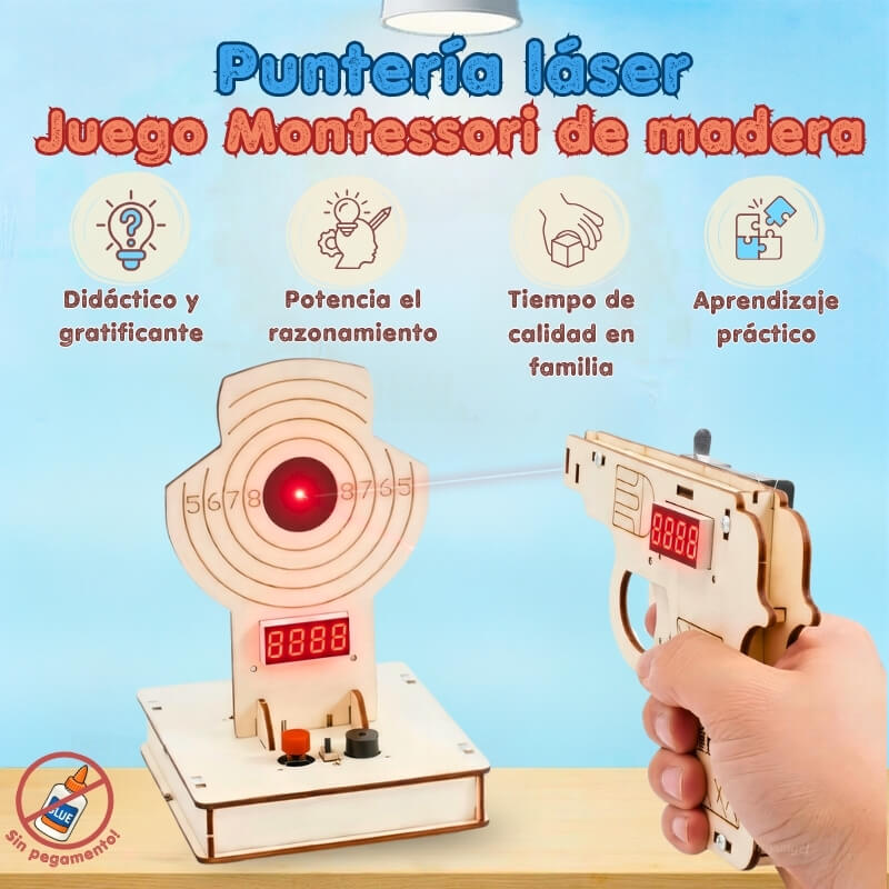 Puntería Láser - Juego Montessori de madera con contadores de puntuación