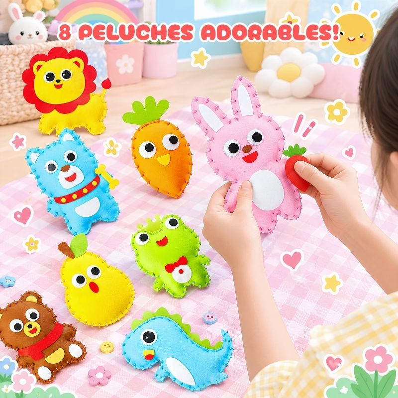 Costura Segura - Kit para coser con 5 bolsos, 8 peluches y accesorios