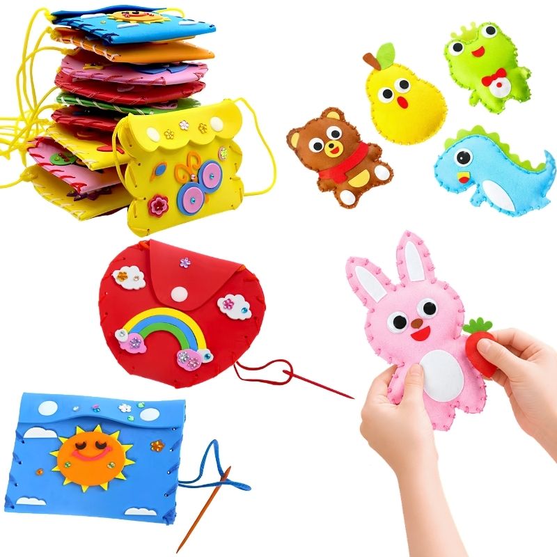Costura Segura - Kit para coser con 5 bolsos, 8 peluches y accesorios