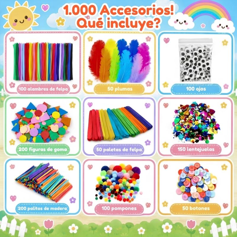 MegaKit de Manualidades  - Con 1.000 accesorios para combinar y crear sin límites