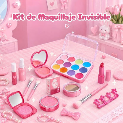 Kit de Maquillaje Invisible - Con 12 cosméticos y brochas para jugar a maquillarse sin manchas