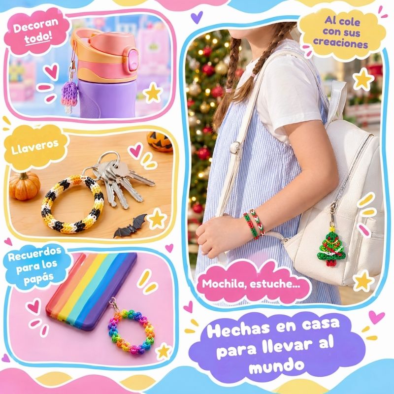 Kit de Gomitas todo incluido - Set de manualidades con 3.000 gomas y accesorios para hacer pulseras, llaveros y más