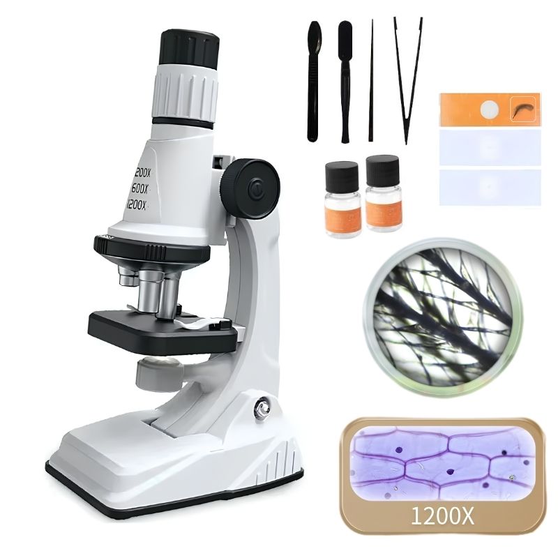 Microscopio de Iniciación - Con accesorios y aumento ajustable hasta x1200, despierta el interés científico