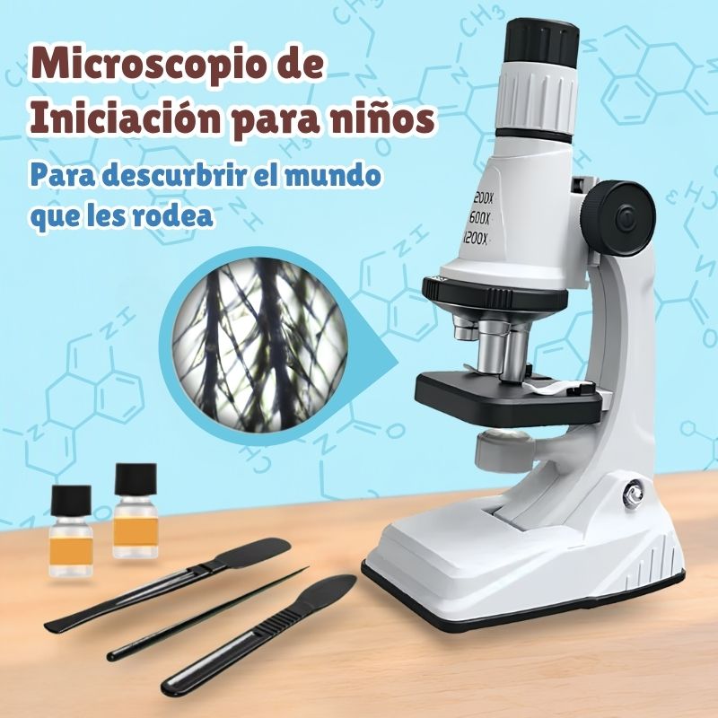 Microscopio de Iniciación - Con accesorios y aumento ajustable hasta x1200, despierta el interés científico