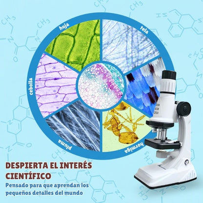 Microscopio de Iniciación - Con accesorios y aumento ajustable hasta x1200, despierta el interés científico