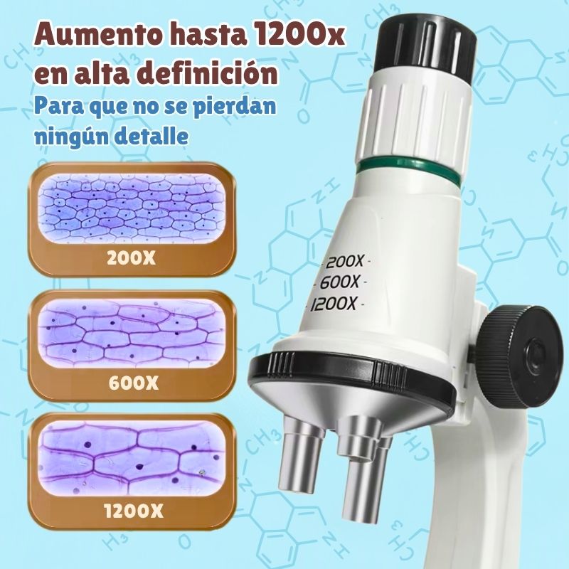 Microscopio de Iniciación - Con accesorios y aumento ajustable hasta x1200, despierta el interés científico