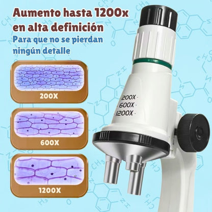 Microscopio de Iniciación - Con accesorios y aumento ajustable hasta x1200, despierta el interés científico