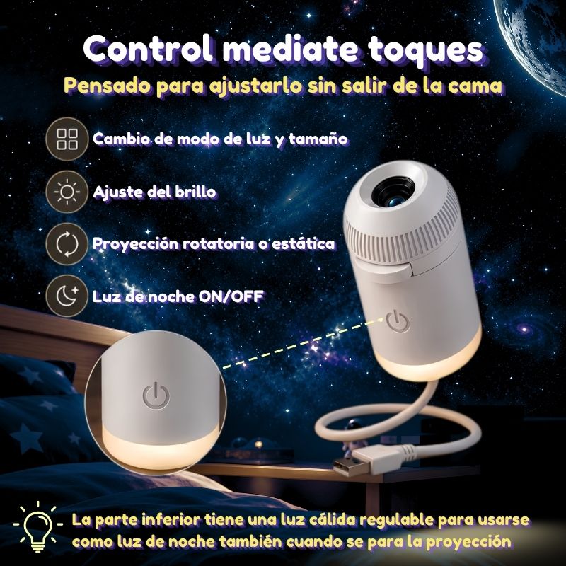 Proyector Espacial - Luz de noche USB con proyección HD a toda la habitación y 6 discos