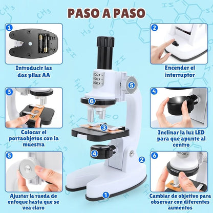 Microscopio de Iniciación - Con accesorios y aumento ajustable hasta x1200, despierta el interés científico