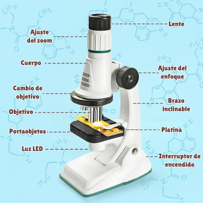 Microscopio de Iniciación - Con accesorios y aumento ajustable hasta x1200, despierta el interés científico