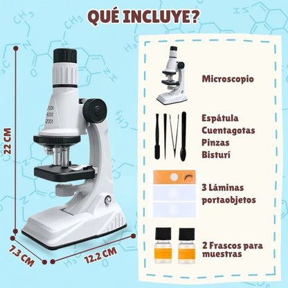 Microscopio de Iniciación - Con accesorios y aumento ajustable hasta x1200, despierta el interés científico