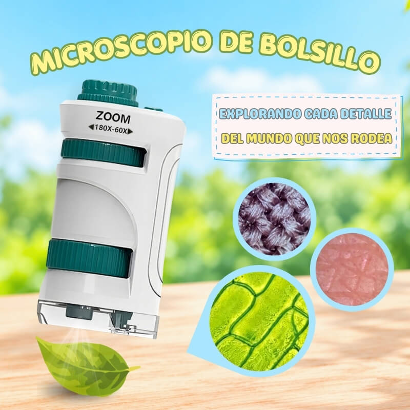 Microscopio Portátil con aumento ajustable hasta x180 - Despierta el interés científico